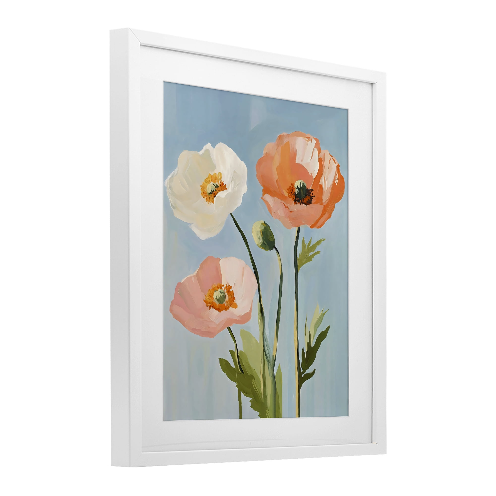 Stupell Industries Pastel Poppy Blooming Trio White Framed Print Under Glass, design by The Prints Vibe