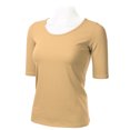 thumbnail image 2 of SSOULM Women's 1/2 Sleeve Crewneck Cotton Basic Slim Fit T-Shirt Top with Plus Size, 2 of 4