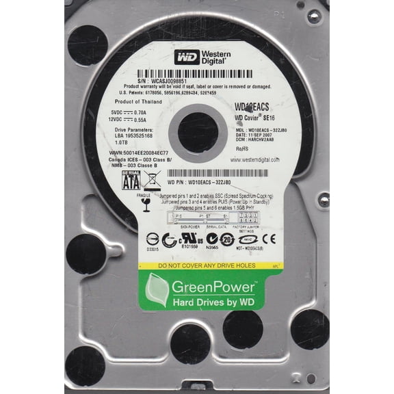 WD10EACS-32ZJB0, DCM HARCHV2AAB, Western Digital 1TB SATA 3.5 Hard Drive