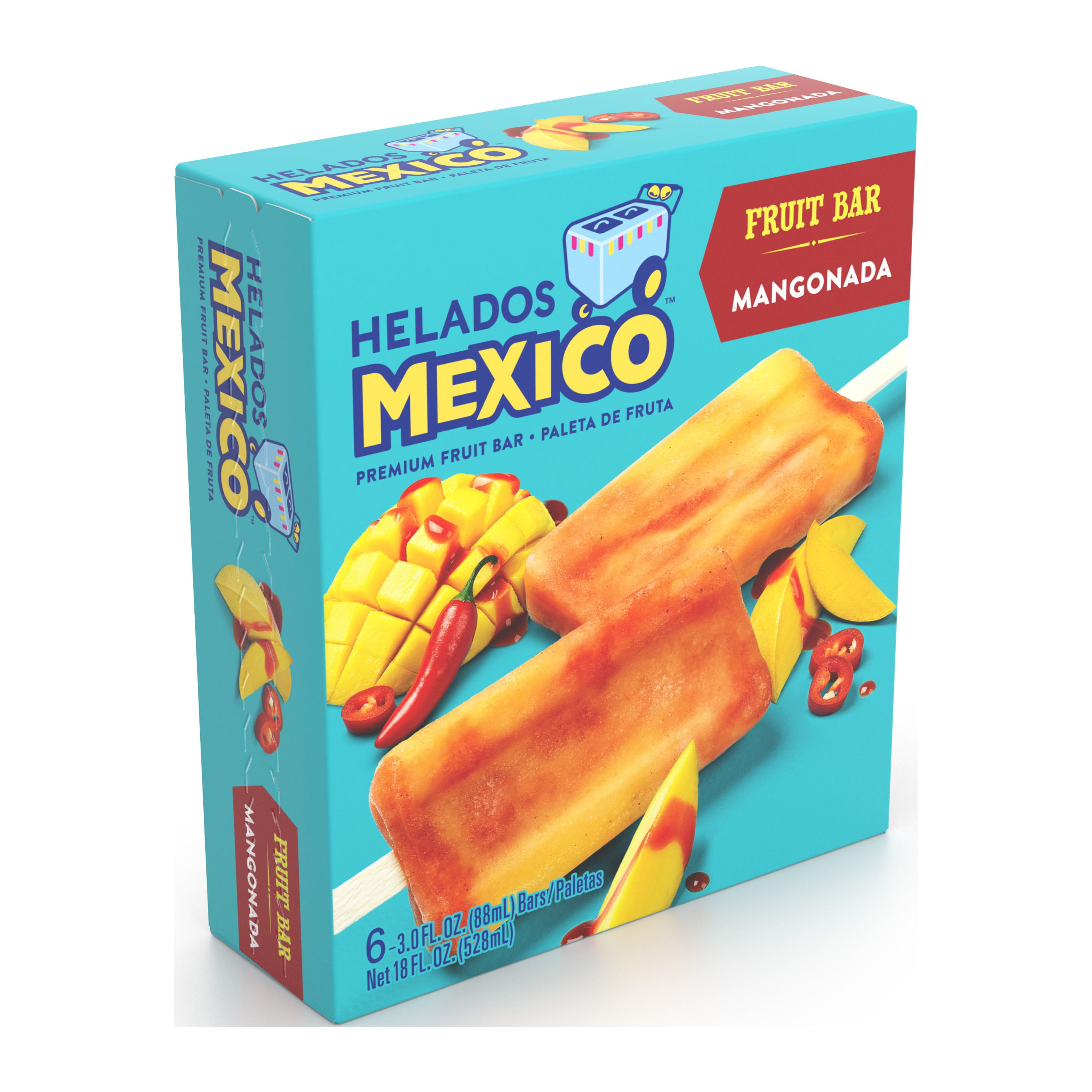Helados Mexico Mangonada Fruit Bars, Frozen Non-Dairy Ice Pop, Gluten-Free, 16.5 oz, 6 Count
