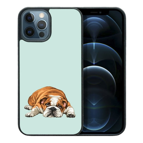 WIRESTER Shockproof Soft Rubber Cover Case for Apple iPhone 12 Pro Max 6.7" 2020, English Bulldog Dog Lying Down Looking Up On Aero Blue Background