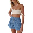 thumbnail image 3 of Women Summer High Waist Wide Leg Denim Shorts with Pockets, 3 of 4