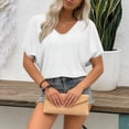 thumbnail image 5 of Hfnxid Women's Shirt Fashion Deep V-Neck Short Sleeve Tops Solid Casual Tunic Blouse Breathable Going Out Vacation Basic T Shirt White L, 5 of 6