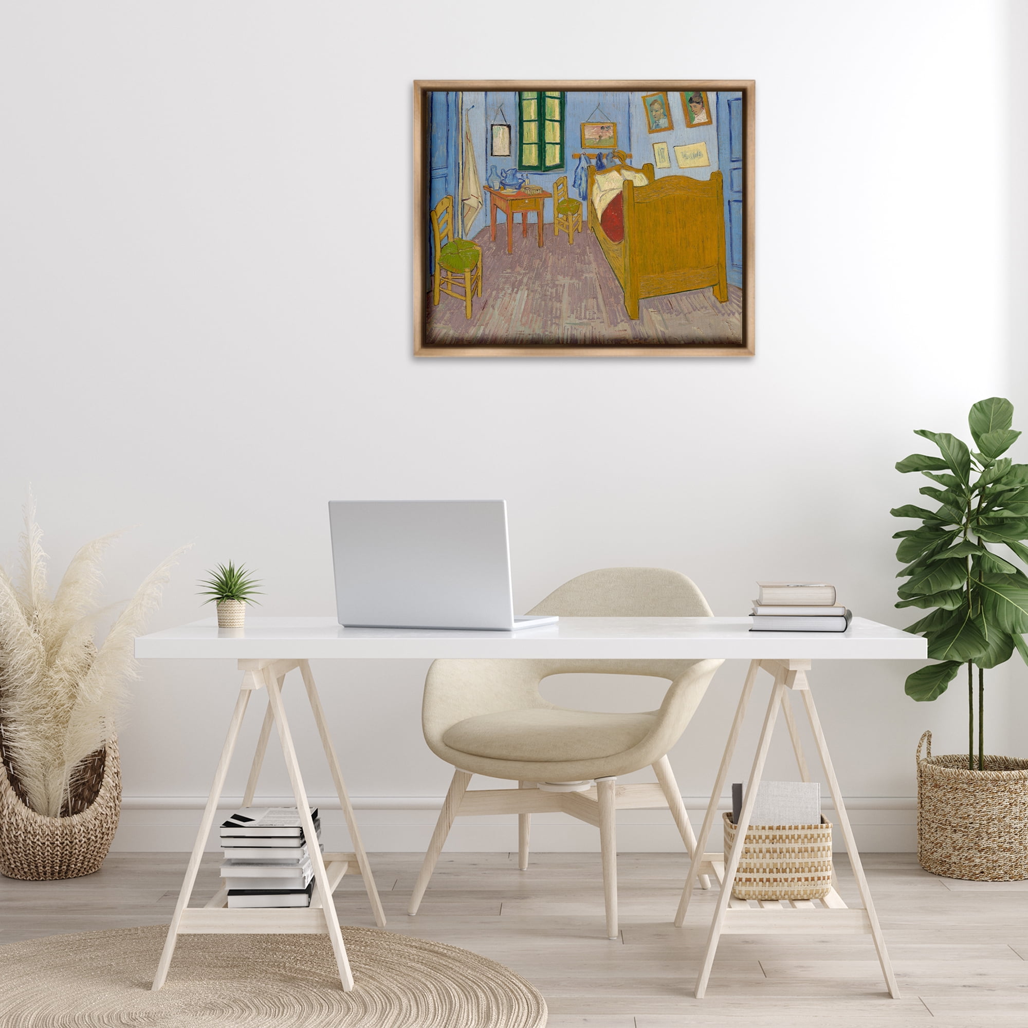 Stupell Industries Classical Van Gogh Bedroom Buildings & Architecture Painting Brown Floater Framed Canvas Art Print Wall Art, 31 x 25