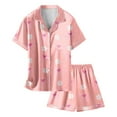 thumbnail image 3 of Silk Pajamas for Girls Classic Satin Pajama Set for Kids Baby Girls Bow Print Short Sleeve Top with Elastic Waist Shorts Causal Soft Loungwear Pajamas for Kids Pink 10 Years-11 Years, 3 of 4