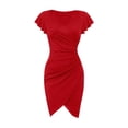 thumbnail image 5 of formal Dresses for Women Wedding Guest Dresses Women's Casual V Neck Wrap Dress With Flounce Sleeves Bodycon Party Work formal Elegant Sexy Ruffled Midi Dress, 5 of 5