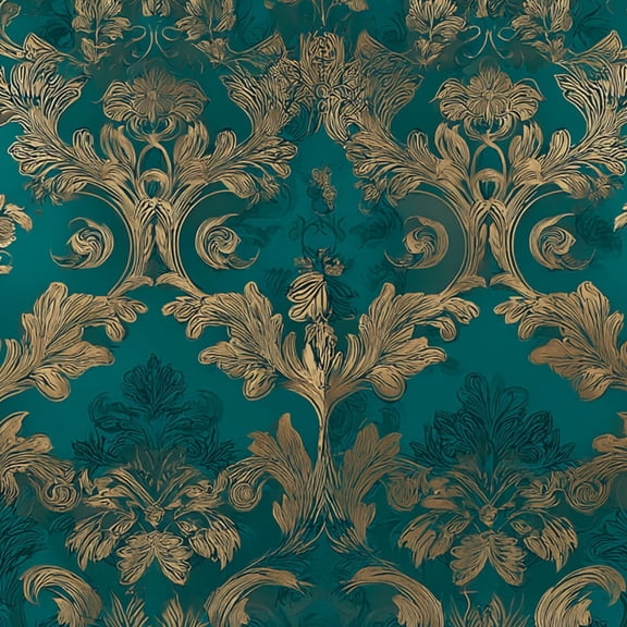 Peel and Stick Wallpaper Gold Floral Baroque Teal Victoria Vintage Baroque Wall Mural 23.6in x 9.8ft Self Adhesive Removable Wall Paper Renter Friendly Wallpaper for Nursery Bedroom Cabinets