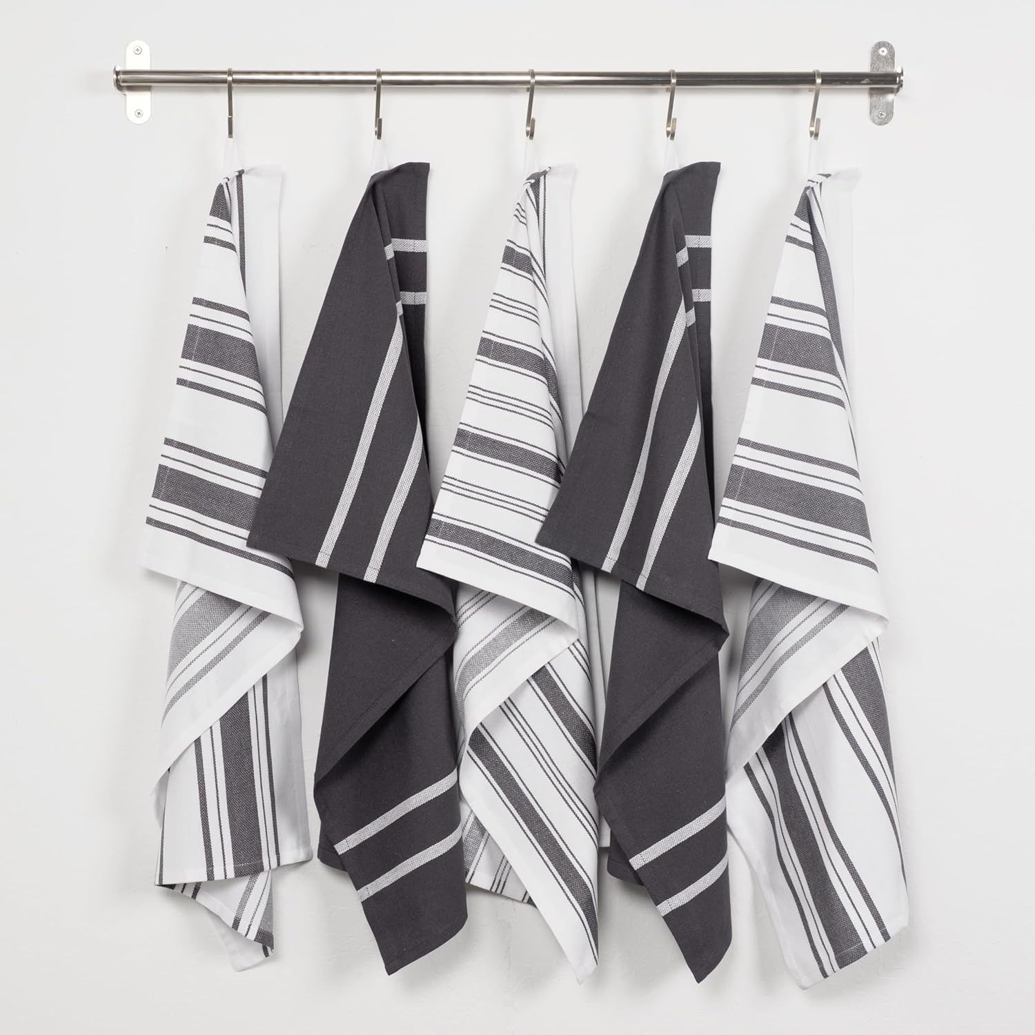 KAF Home Set of 10 Terra Kitchen Towels, GRS Certified & Multi-Purpose Dish Towels, Dark Gray