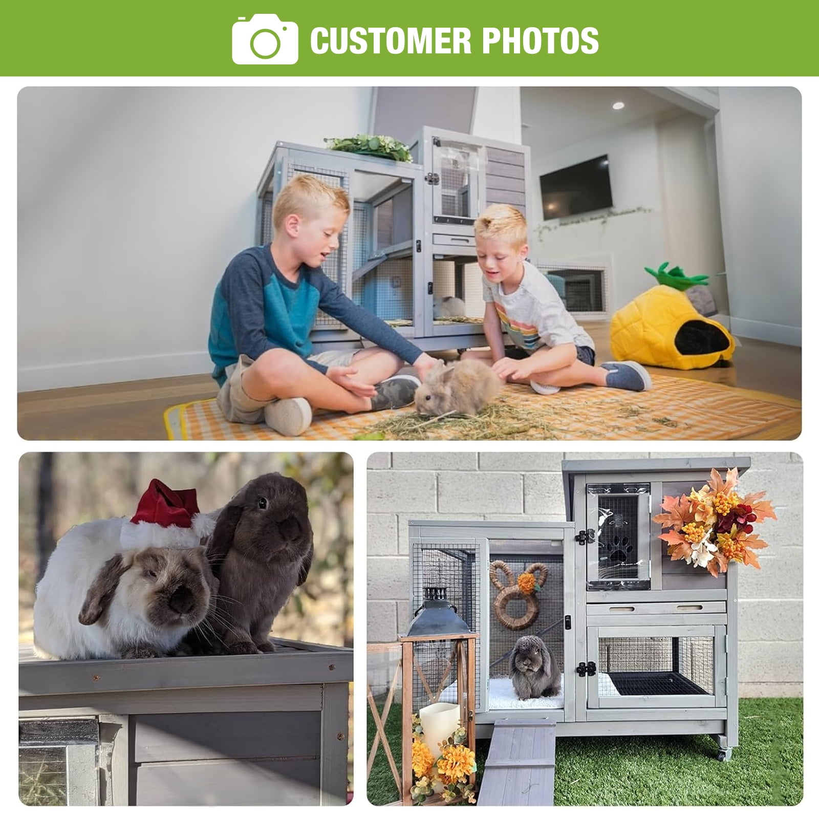 BUTINGLALE Rabbit Hutch Indoor Rabbit Cage, Large Bunny Hutch Outdoor with Wheels-Removable Wire Netting Include