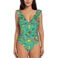 thumbnail image 2 of Yiaed Funny Animals in Jungle Print Women's Ruffled One Piece Swimsuit V Neck Swimwear Slimming Monokini for Woman-Medium, 2 of 8