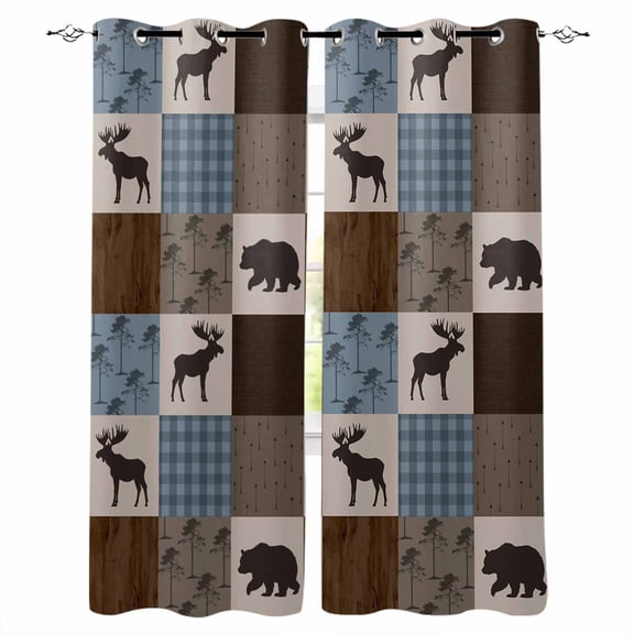 Fsddascl Blue Checkered Cabin Blackout Curtains for Bedroom/Living Room, Thermal Insulated Kitchen Curtains, Farmhouse Forest Brown Buffalo Plaid Grommet Darkening Window Treatment Drapes 27.5"x39"x2
