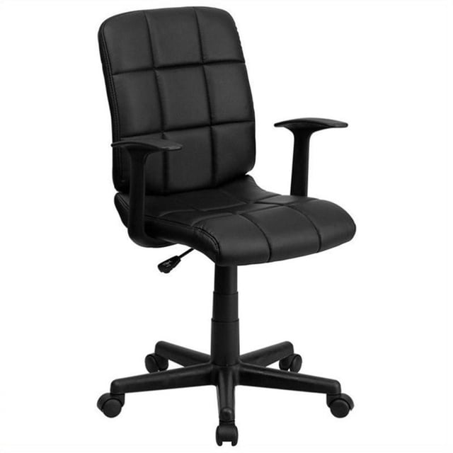 Pemberly Row Mid Back Quilted Office Swivel Chair with Arms in Black