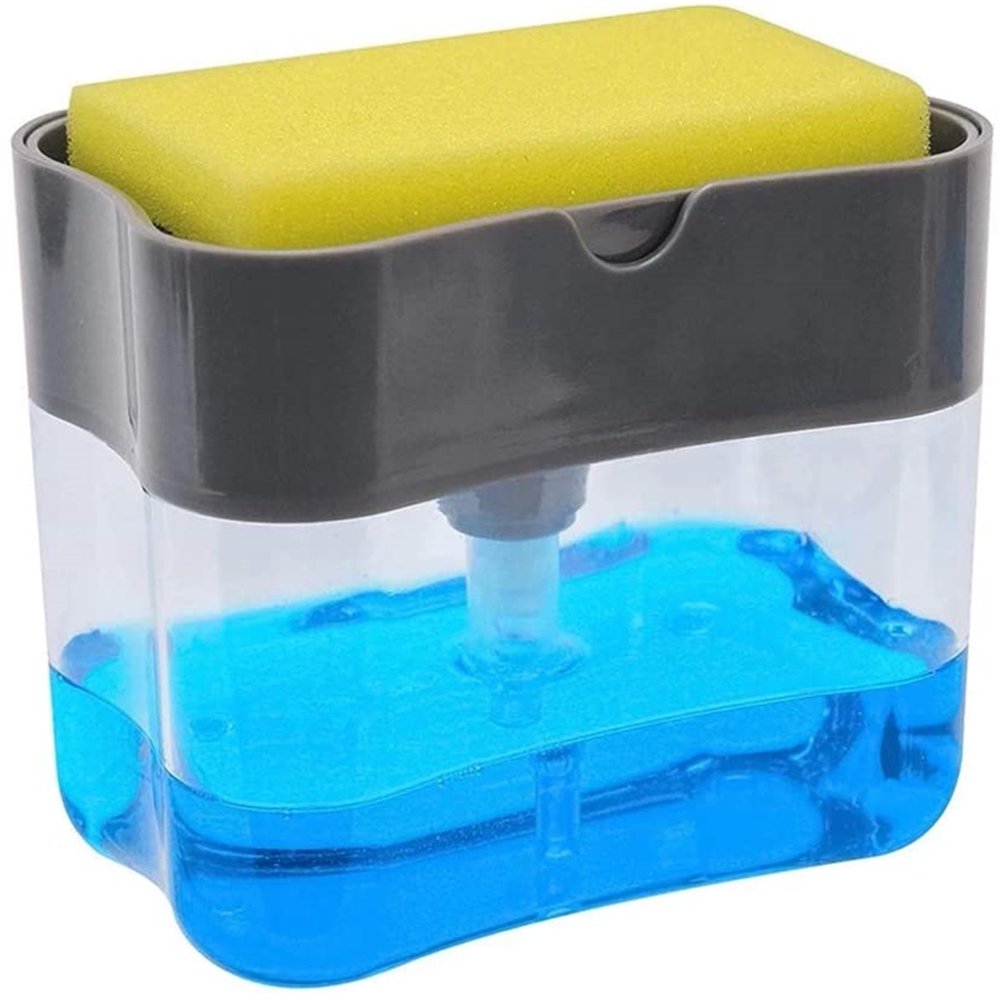 2 in1 Liquid Soap Pump Dispenser ABS Kitchen Sponge Holder Press
