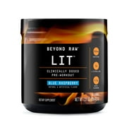 Beyond Raw LIT PreWorkout Powder Supplement For Men and Women, Energy, Focus, Endurance, Pumps, Nitric Oxide Boost, 250mg Caffeine, Creatine, Beta Alanine, Blue Raspberry, 15 Servings