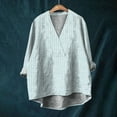 thumbnail image 2 of Delayuji Cotton Linen Shirts for Women 2025 V Neck Long Sleeve Tops Summer Trendy Blouses Casual Loose Tunic Tops Blue Xl Autumn Fragrant Linen Short Sleeve Shirts for Women, 2 of 3