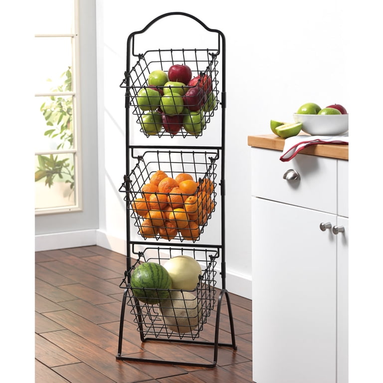 Melannco 3-Tier Metal Market Basket, Antique Black, Wire Design