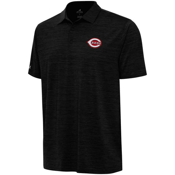 Men's Antigua  Heather Black Cincinnati Reds Layout Polo