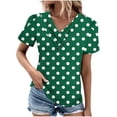 thumbnail image 2 of JTZGDY Polka Dot Tops for Women Dressy Casual Summer Button V Neck Graphic T-Shirts Loose Oversized Comfy Tunic Blouse Green XXXL, 2 of 6
