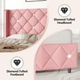 thumbnail image 3 of 4 EVER WINNER Queen Bed Frame, PU Leather Upholstered Platform Bed Frame with Diamond Tufted Headboard and Wingback, Pink, 3 of 7