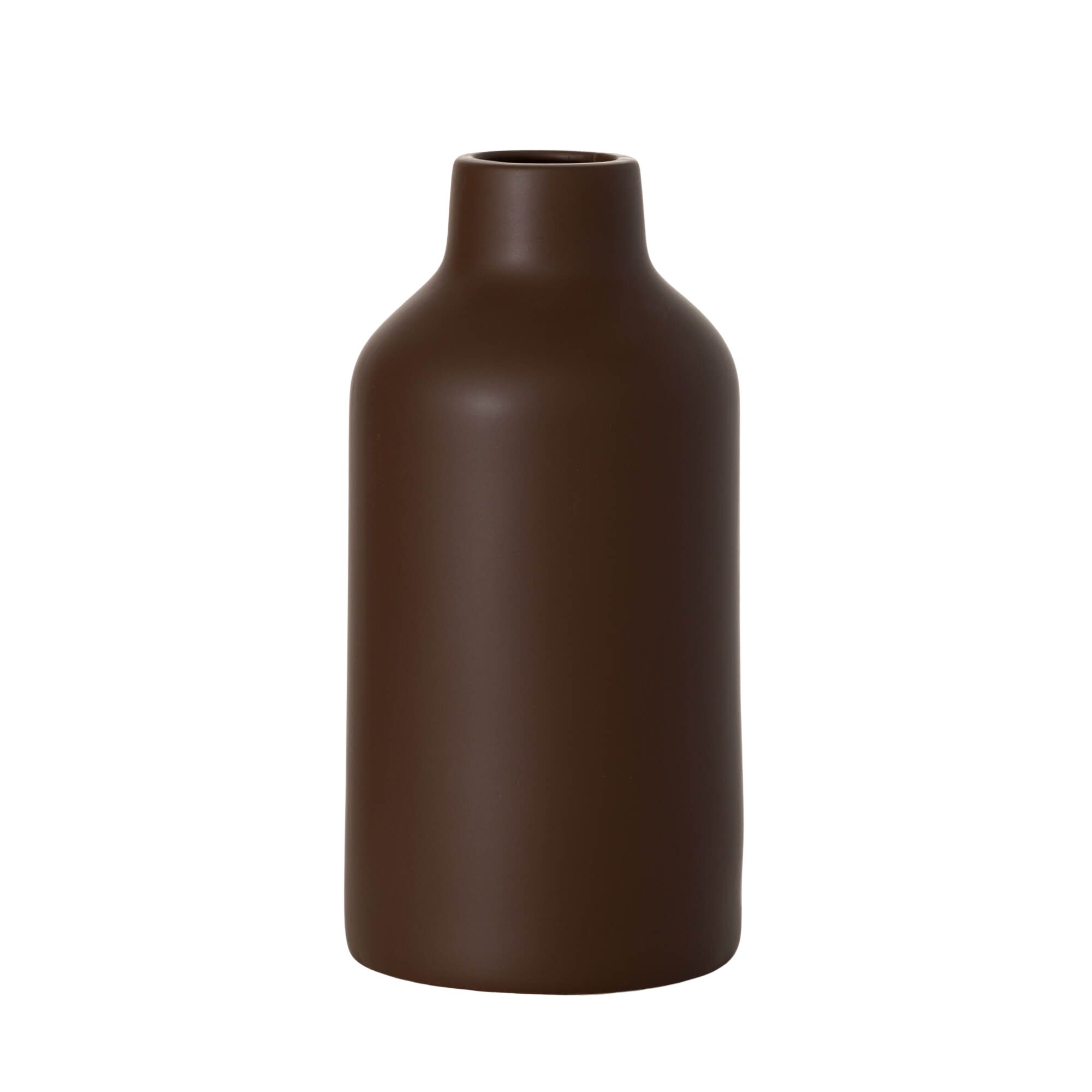 Sullivans 12" Large Matte Dark Brown Bottle Vase, Ceramic