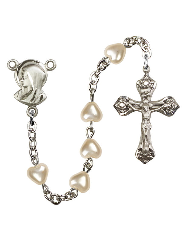 Bonyak Jewelry Sterling Silver Rosary Bracelet 6mm Mother of Pearl beads Crucifix sz 5//8 x 1//4.