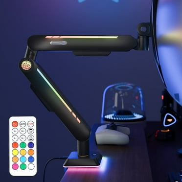 Single Monitor Mount with Built-in RGB Lights, Adjustable Computer Monitor Stand for 17″–32″ Screens up to 20 lbs, VESA 75x75 or 100x100mm