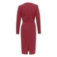 thumbnail image 4 of Bramtres Midi Dresses,Bodycon Dresses,Women Dress Solid Color Long Sleeve Deep V Neck Pleated Long Tight-Fitting Dress,Petite Dresses,Long Sleeve Dress,Modest Dresses,Red Dress,L, 4 of 6