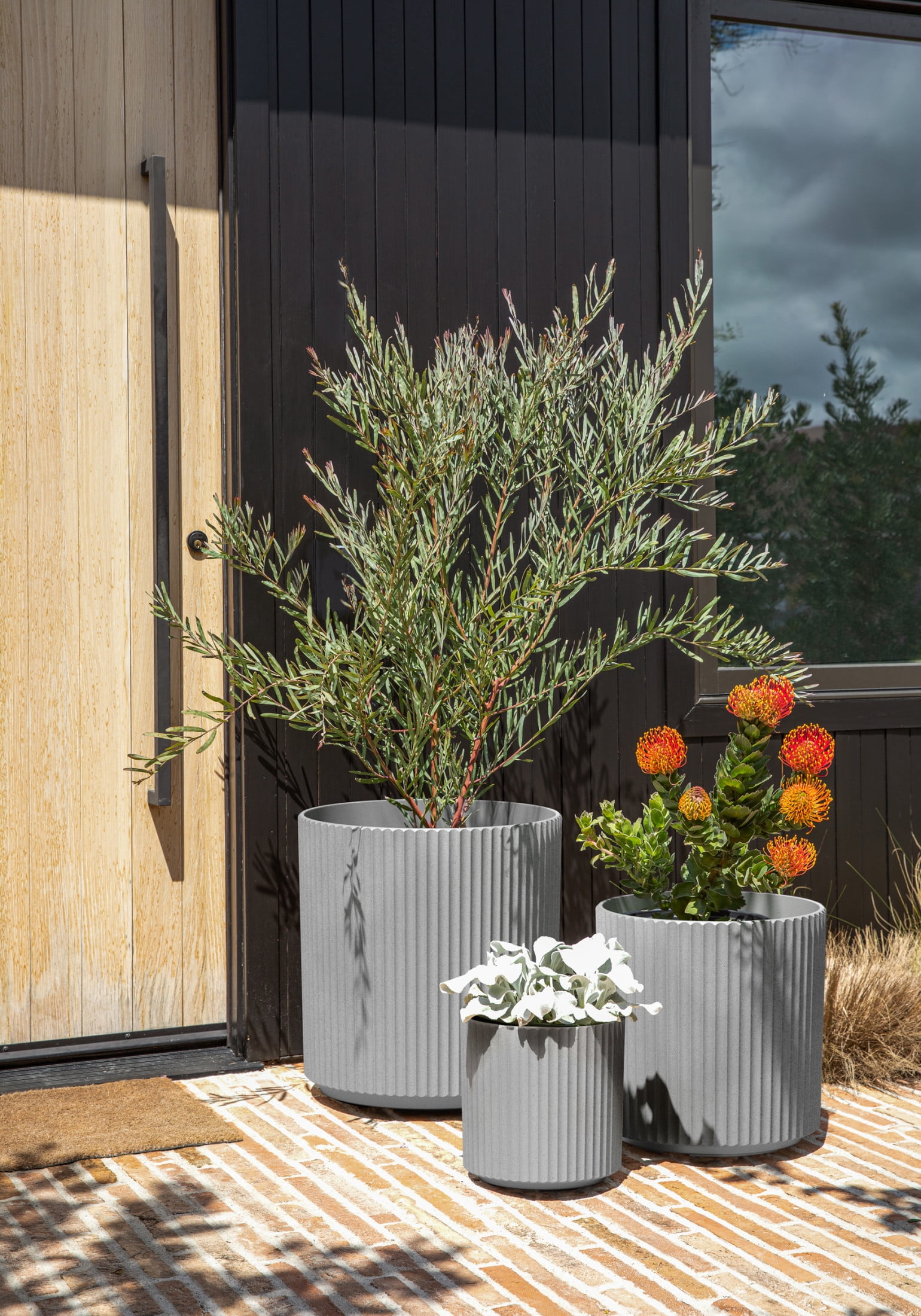 Veradek Demi Series Bundle - Three Piece Set of Plastic-Stone Planters - Gray