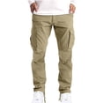 thumbnail image 1 of Cargo Pants Solid Color Softy Work Pants for Men Mid Rise Casual Loose Dress Pants Lightweight Fashion Straight Fit Daily Button Zipper Comfy Pants(Beige,M), 1 of 4