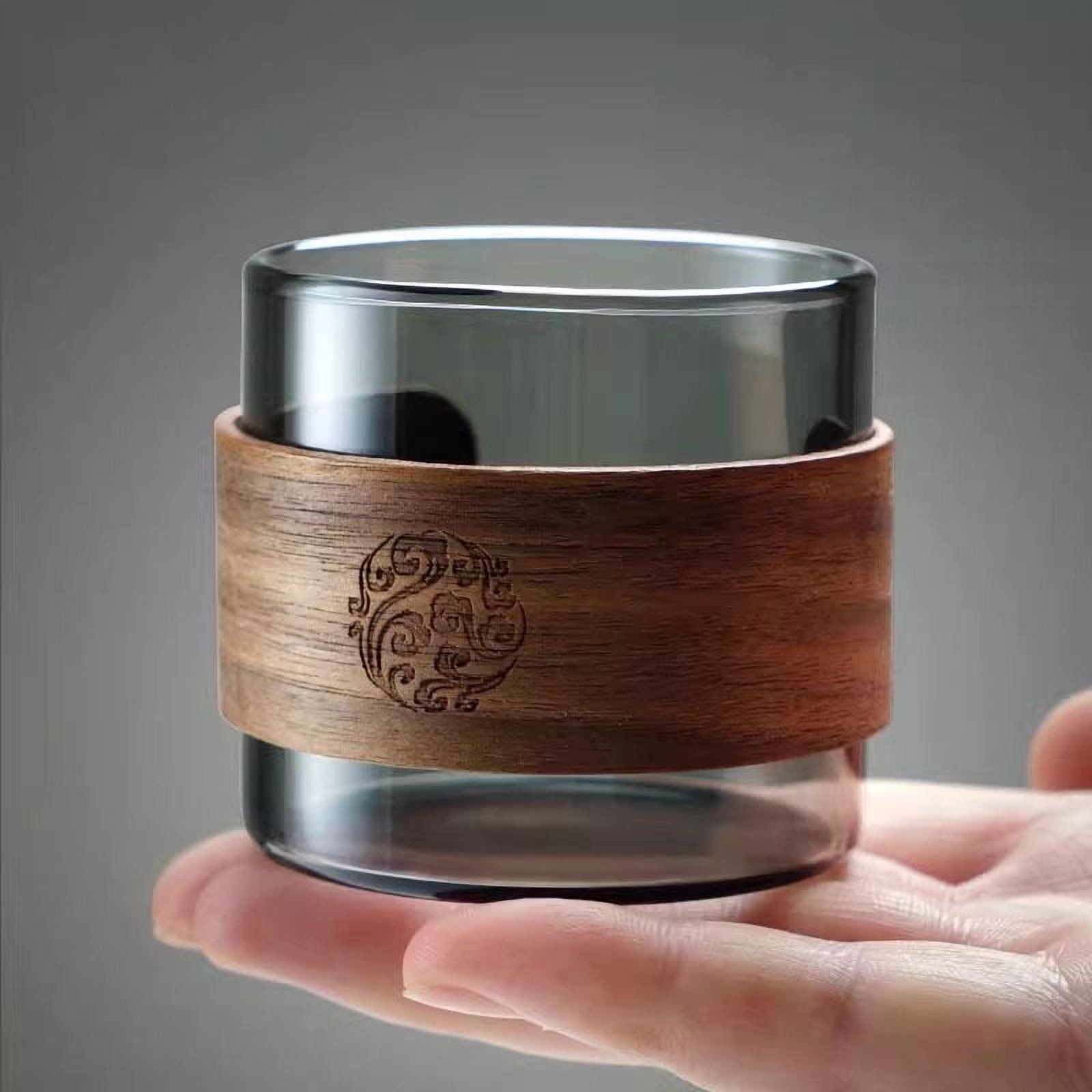 6pcs Heat-resistant Glass Tea Cup Set Of 150ml Home Coffee Espresso Mug With Scald Proof Wooden Holder Kungfu Tea Master Set