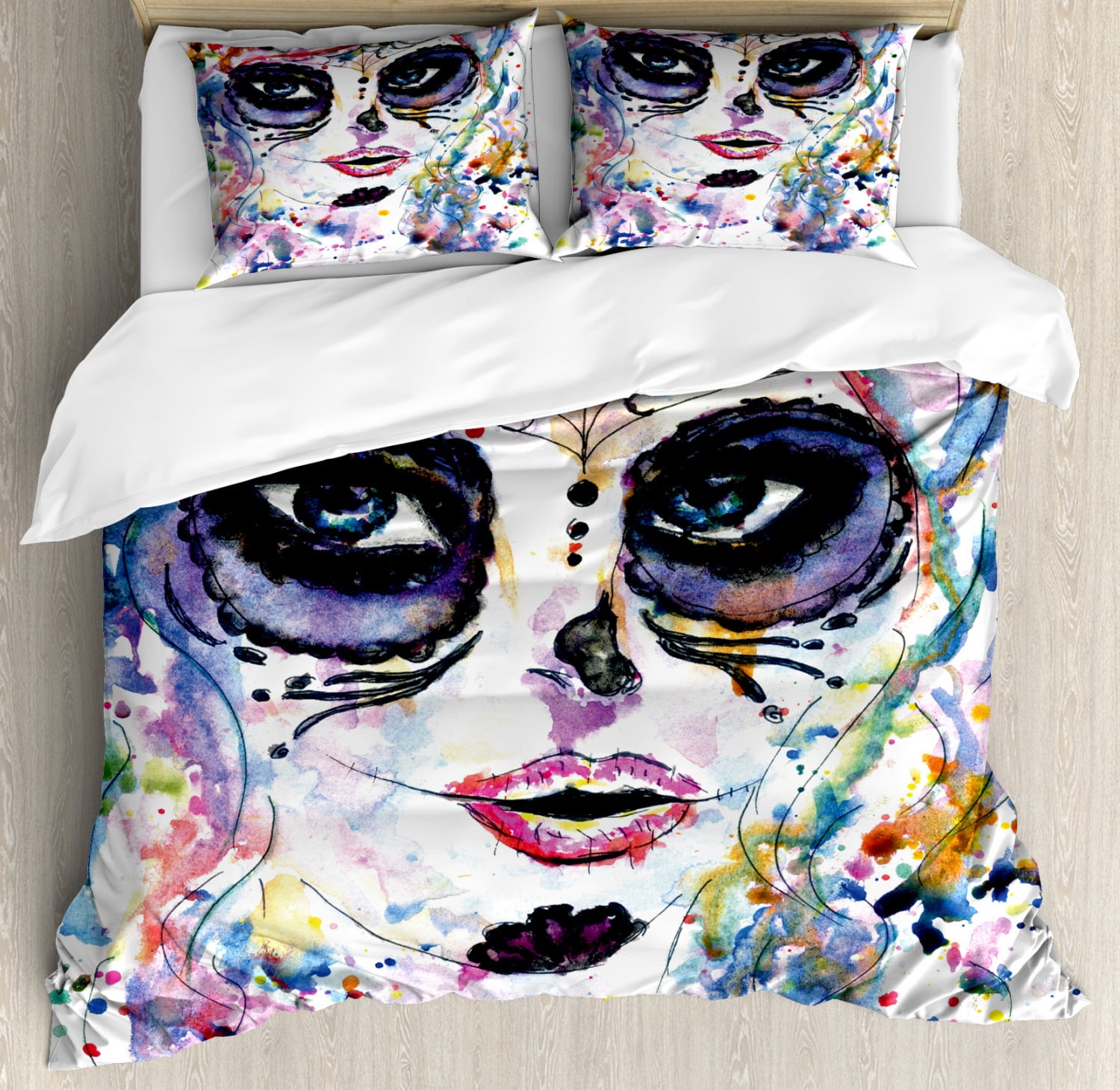 Da 5396 Sugar Skull Duvet Cover Set Queen Size, Halloween Girl with Sugar Skull ...
