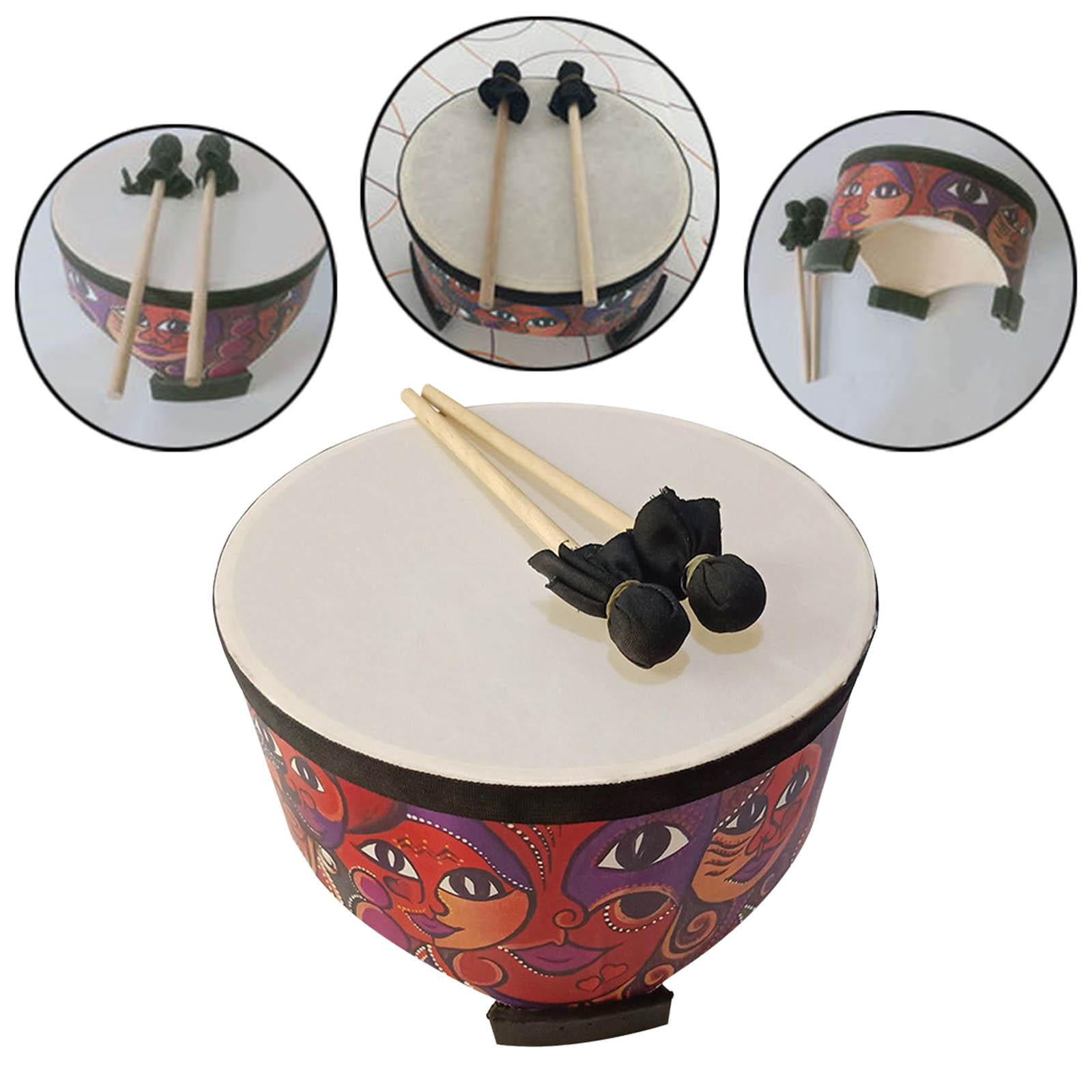 QccHieUs Wood Ground Drum Gift with 2 Mallets Educational Orff Percussion Rhythm Drum for 8inch