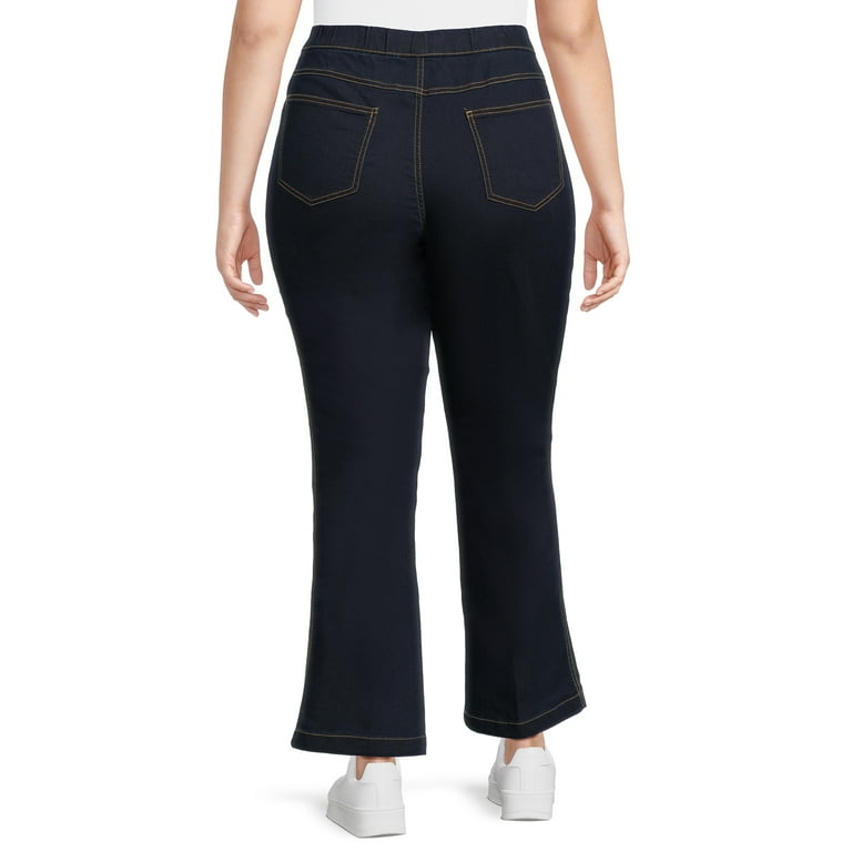 Agnes Orinda Women's Plus Size Jeans Zipper Back Yoke Stretch Roll Up Cuff  Denim Pants Blue 1X
