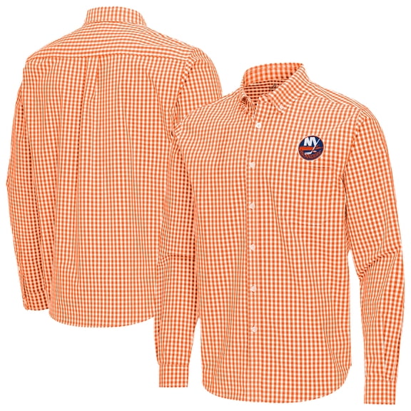 Men's Antigua Orange New York Islanders Ellis Tri-Blend Long Sleeve Button-Down Shirt