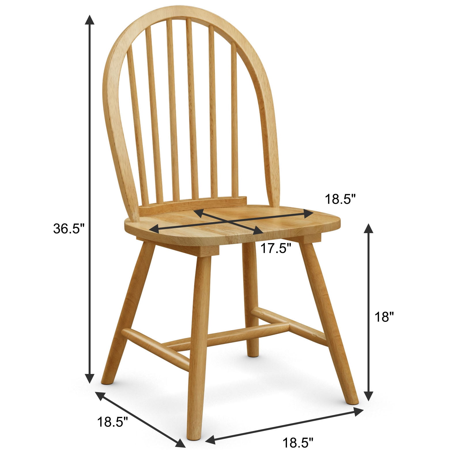 Topbuy Set of 2 Windsor Chairs Wood Armless Dining Room Spindle Back Kitchen Natural
