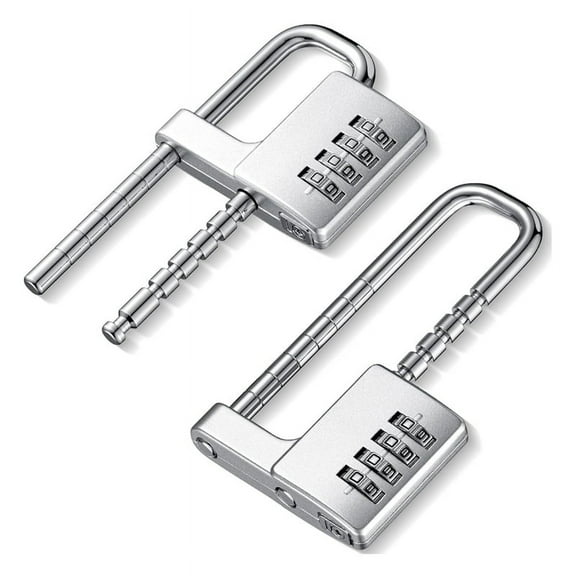 2 Pcs 4 Digit Combination Lock Code Cabinet Lock U Shaped Gym Locker Adjustable Padlock Long Shackle Lock for School