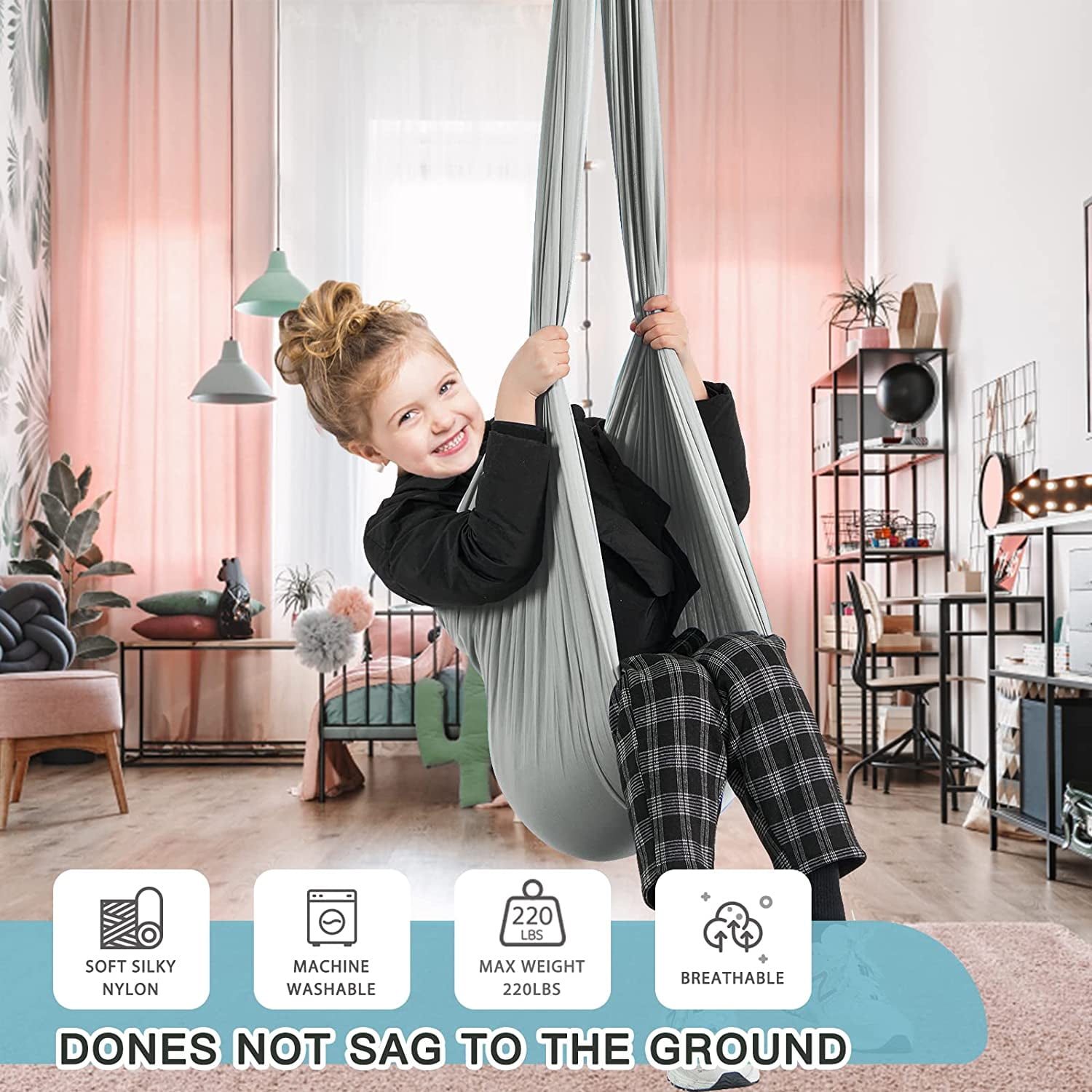 Somnr Kids Sensory Hammock - Therapy Swing for Autism & ADHD, Indoor/Outdoor Use (Gray)