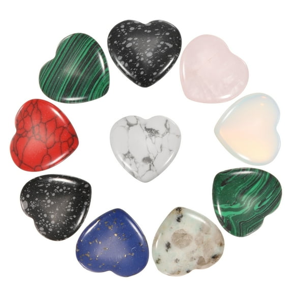 Uxcell 10Pcs Natural Heart Shaped Crystal Stone, 0.8" Polished Love Gemstone Crystal, Pocket Rock Engraved Worry Stones for Women Valentines Gift Meditation 0.2" Thick, Mix Color