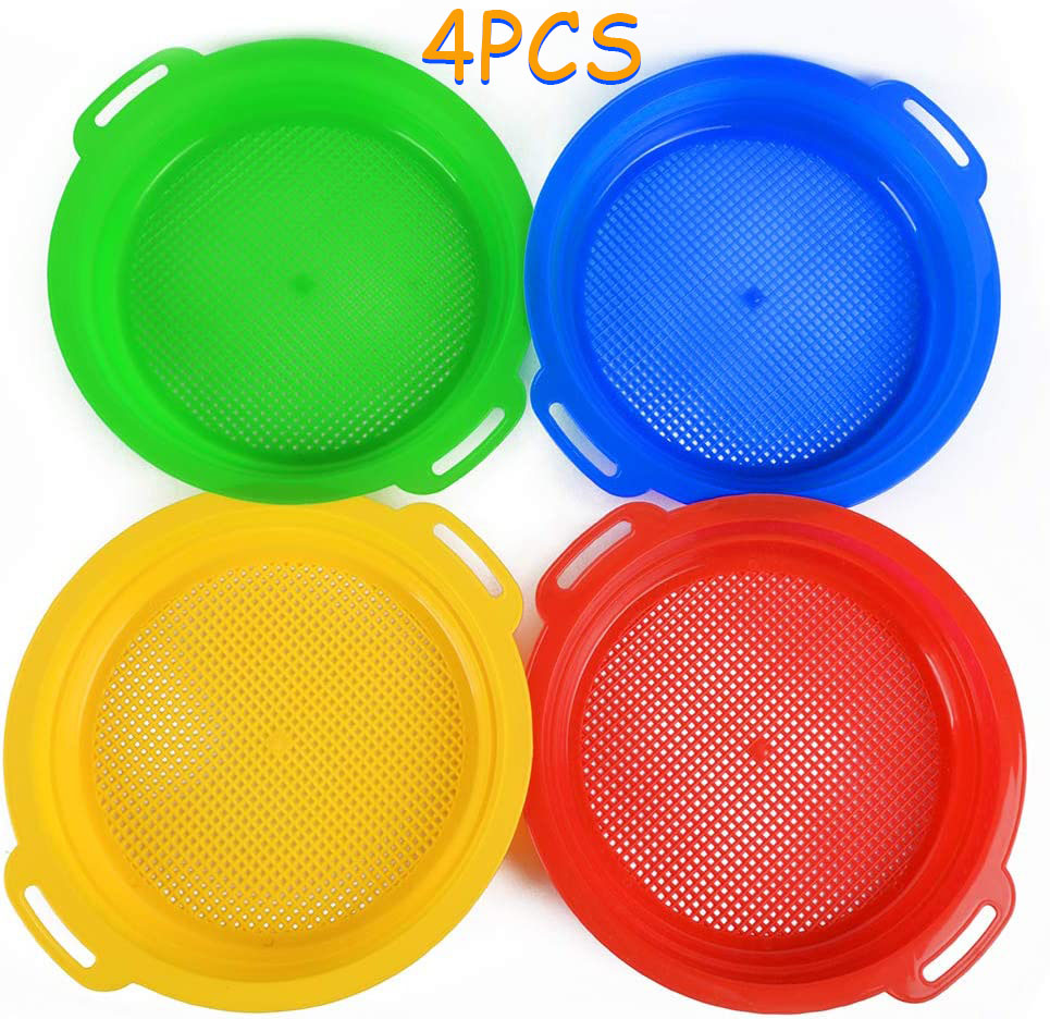 4pcs Beach Sand Sifter Sieves Sets, Large Sand Sieves(Red, Blue, Yellow