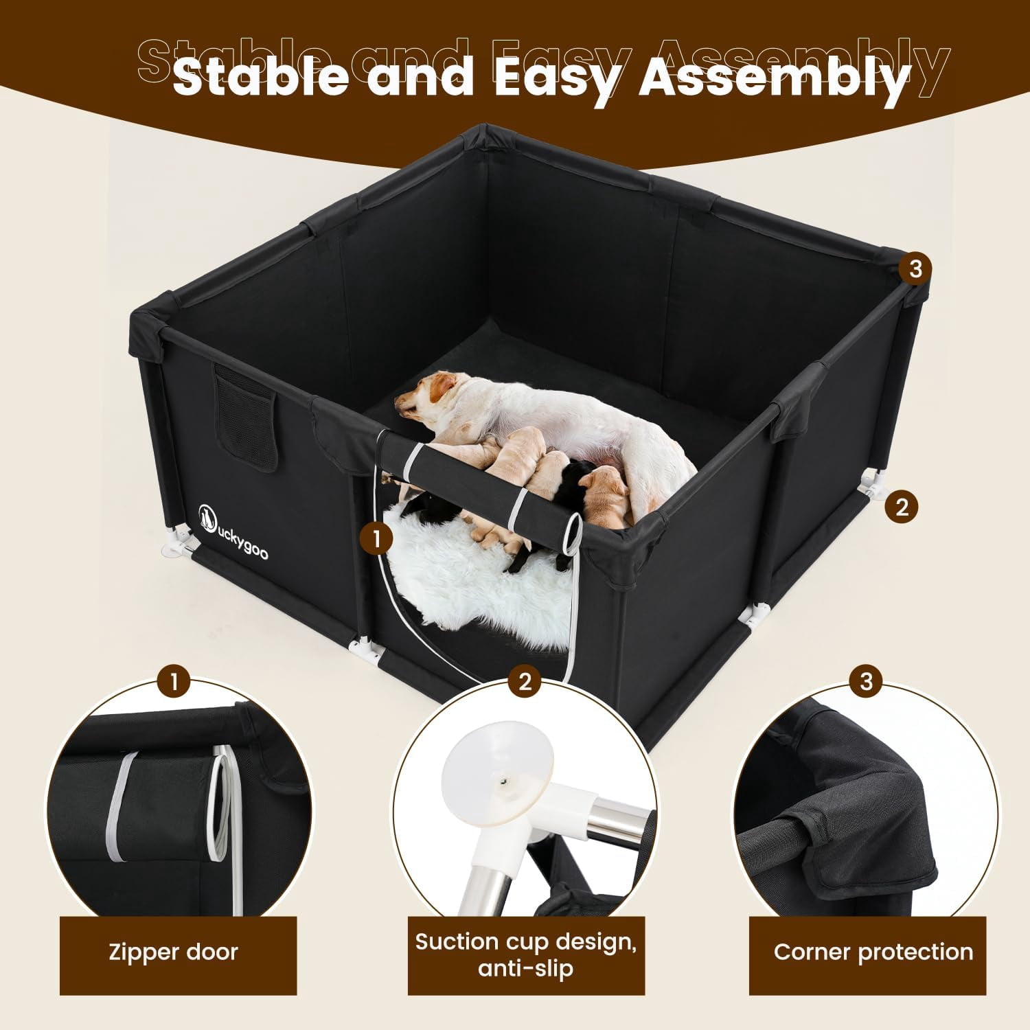 Whelping Box for Dogs - 50"L*50"W*25"H Dog Whelping Play Pen for Puppies,Pet Whelping Box Overall 600D Oxford Fabric with Absorbent Whelping Pad,Dog Birthing Box for Large Medium Small Dogs