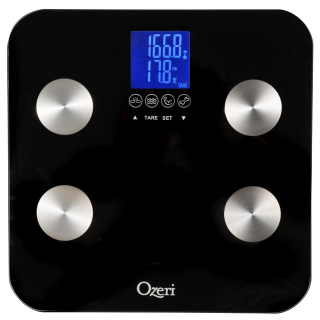 Ozeri táctil 440 lbs Pesa de baño corporal total - Mide peso, grasa, músculo, hueso e hidratación co