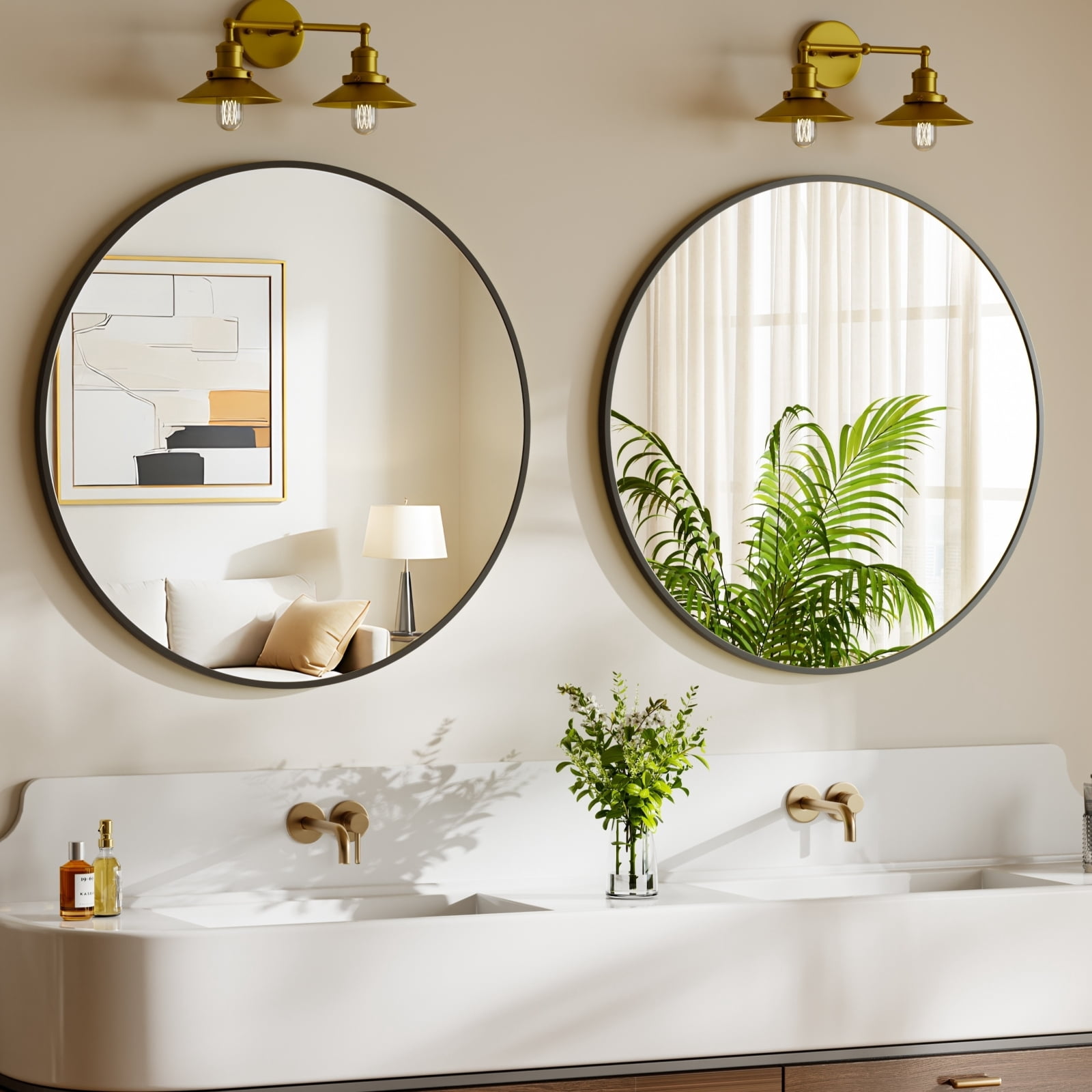 Mirstory 28" Bathroom Mirror Round Wall Mirror Vanity Mirror with Metal Frame, Black