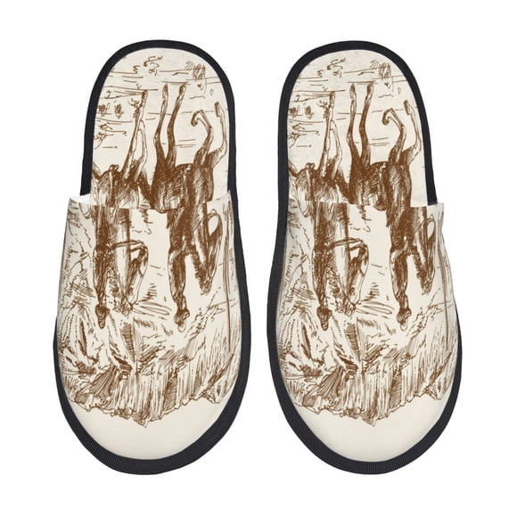 Fotbe Western Desert Cowboys1 Pantuflas Peludas para Mujer con Estampado, Zapatillas de Peluche, Zapatos de Invierno para Casa, Uso Interior y Exterior-Medium