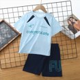 thumbnail image 2 of KPOPLK Boys Shorts Sets Teen 2 Piece Dry Fit Short Sleeve Shirt Crewneck Graphic Tee and Performance Shorts for Boys Outfit Clothes Size 7-8 Years,Blue, 2 of 4