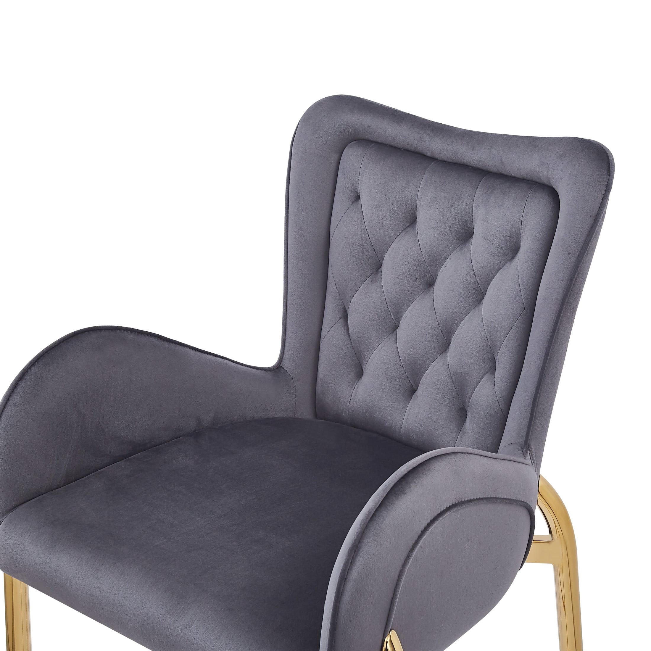 Velvet Counter Height Bar Stools with Golden Metal Frame & Tufted Back, Gray, Set of 2