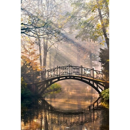 GreenDecor Polyester Fabric 5x7ft Photography Background River and Old Bridge Autumn Misty Park Trees Sunlight Nature Scenery Children Adult Personal Photo Portraits Shooting Video Studio (Best Bridge Camera For Portraits)