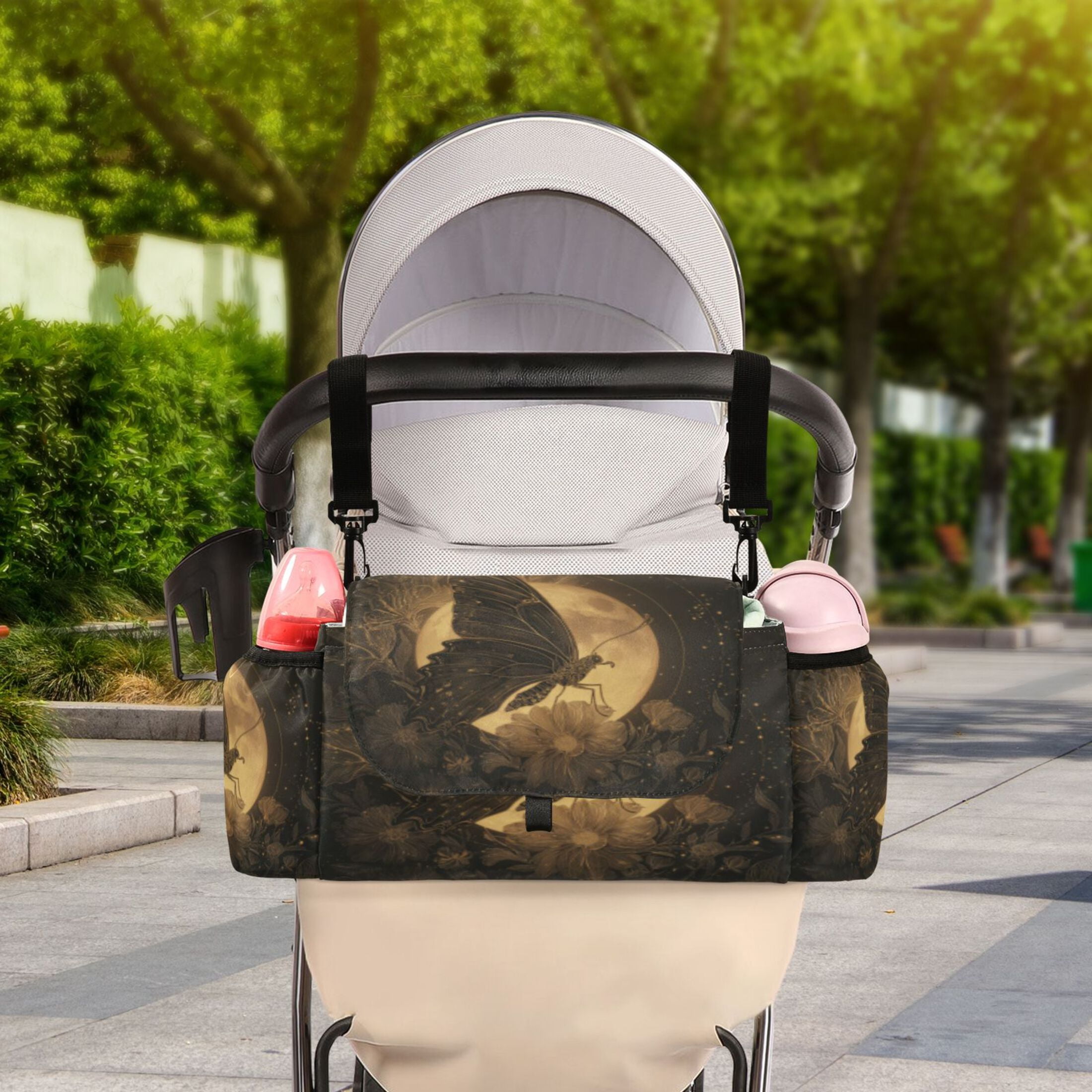 DIXRUYEE Stroller Organizer Moonwheel Monarch Printed
