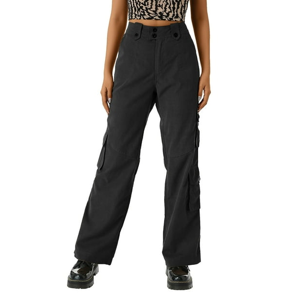 Gibobby Pantalones deportivos para mujer Pantalones de trabajo elásticos de talle Pantalones cargo anchos de pierna recta de corte holgado para mujer(Negro,G)
