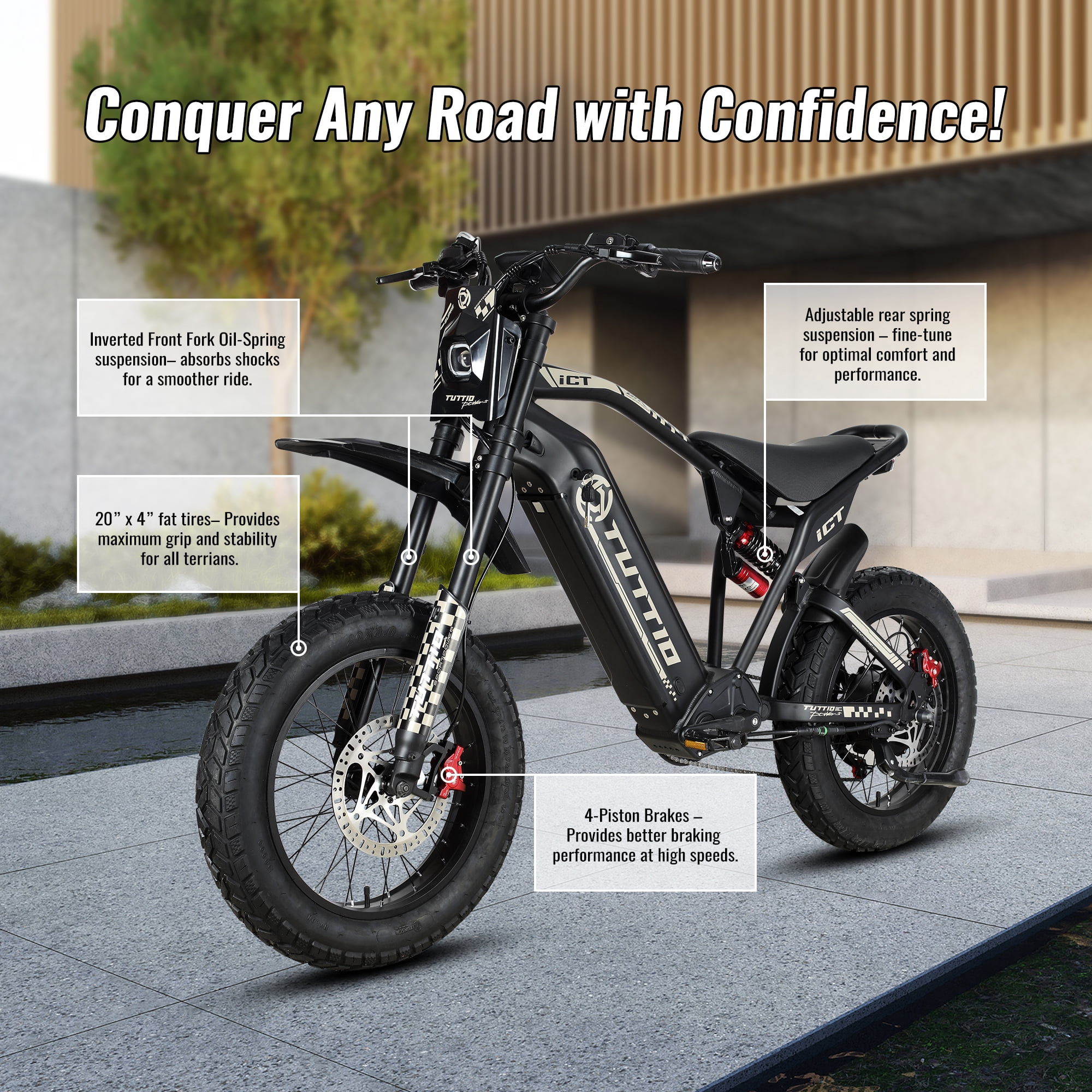 TUTTIO ICT 4000W Men's Electric Dirt Bike, 60V 25AH Teen Electric Motorcycle, Top Speed ​​49 mph, with Rear Wing and Storage Kit