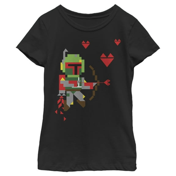 Girl's Star Wars Valentine's Day Boba Fett Cupid  Graphic Tee Black Medium